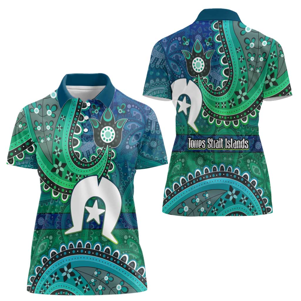 Torres Strait Islands Women Polo Shirt Dhari Emblem Vibrant Teal Indigenous