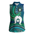 Torres Strait Islands Women Sleeveless Polo Shirt Dhari Emblem Vibrant Teal Indigenous