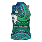 Torres Strait Islands Women Sleeveless Polo Shirt Dhari Emblem Vibrant Teal Indigenous