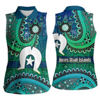 Torres Strait Islands Women Sleeveless Polo Shirt Dhari Emblem Vibrant Teal Indigenous