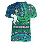 Torres Strait Islands Women V-Neck T-Shirt Dhari Emblem Vibrant Teal Indigenous