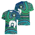 Torres Strait Islands Women V-Neck T-Shirt Dhari Emblem Vibrant Teal Indigenous