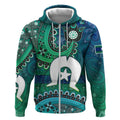 Torres Strait Islands Zip Hoodie Dhari Emblem Vibrant Teal Indigenous