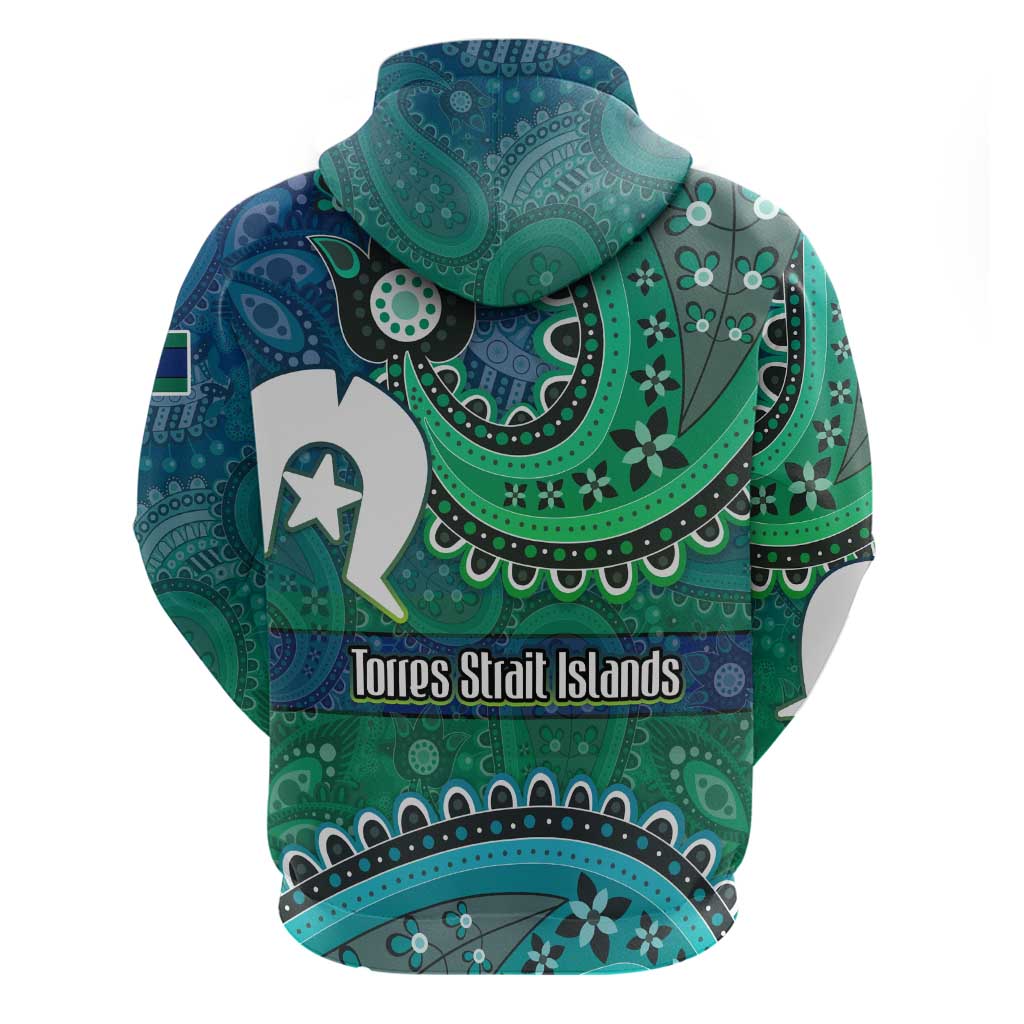 Torres Strait Islands Zip Hoodie Dhari Emblem Vibrant Teal Indigenous