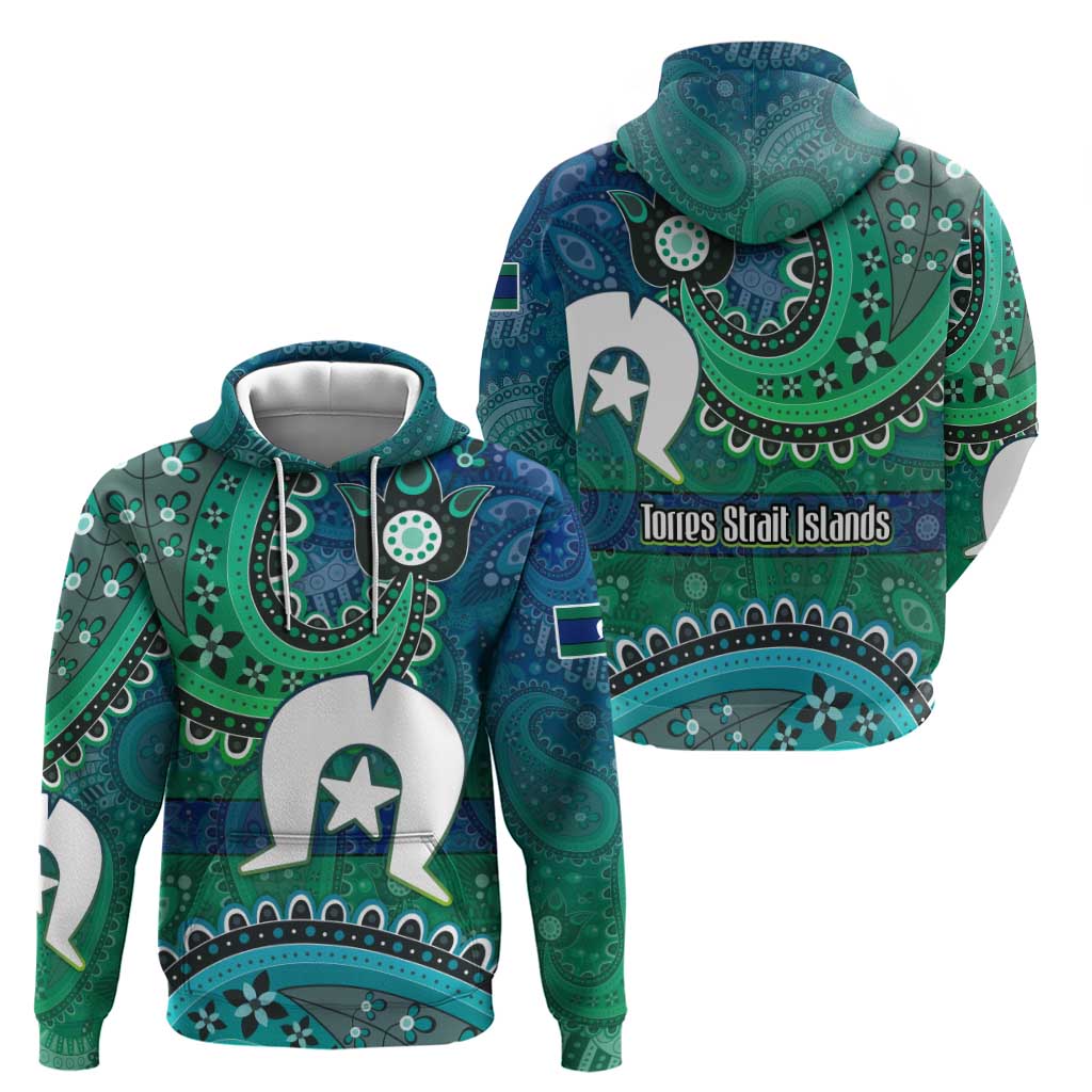 Torres Strait Islands Zip Hoodie Dhari Emblem Vibrant Teal Indigenous