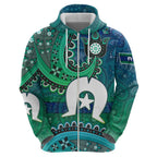 Torres Strait Islands Zip Hoodie Dhari Emblem Vibrant Teal Indigenous