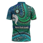 Torres Strait Islands Zipper Polo Shirt Dhari Emblem Vibrant Teal Indigenous