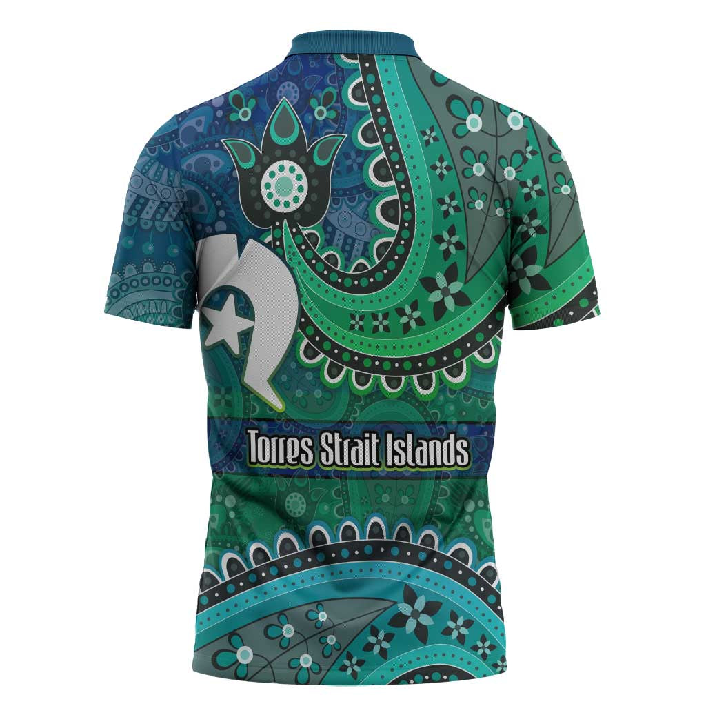 Torres Strait Islands Zipper Polo Shirt Dhari Emblem Vibrant Teal Indigenous