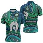 Torres Strait Islands Zipper Polo Shirt Dhari Emblem Vibrant Teal Indigenous