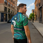 Torres Strait Islands Zipper Polo Shirt Dhari Emblem Vibrant Teal Indigenous