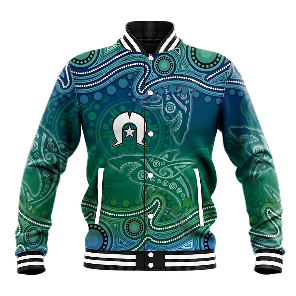 Torres Strait Islands Baseball Jacket Shark Indigenous Australian Tribal Dot Art