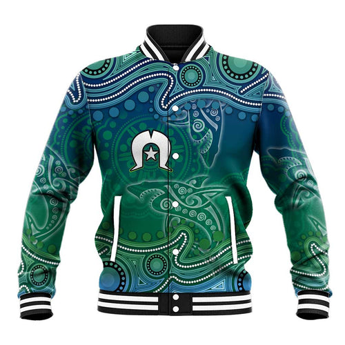 Torres Strait Islands Baseball Jacket Shark Indigenous Australian Tribal Dot Art