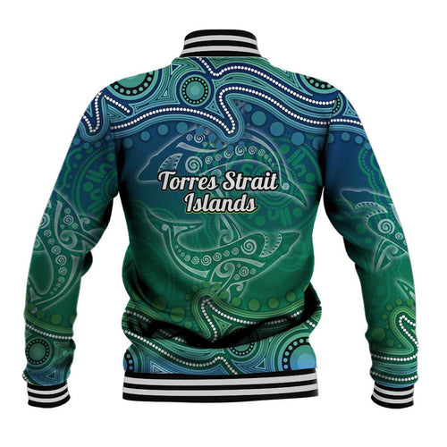 Torres Strait Islands Baseball Jacket Shark Indigenous Australian Tribal Dot Art