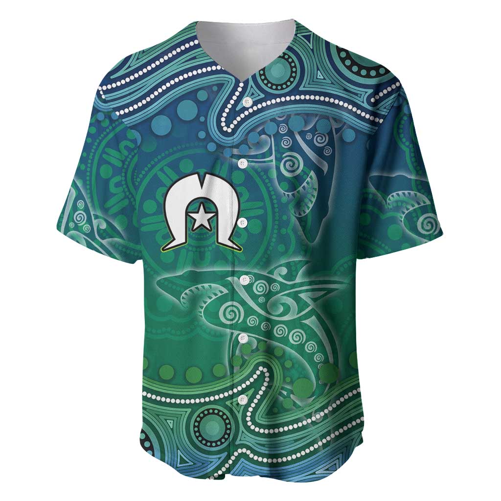 Torres Strait Islands Baseball Jersey Shark Indigenous Australian Tribal Dot Art