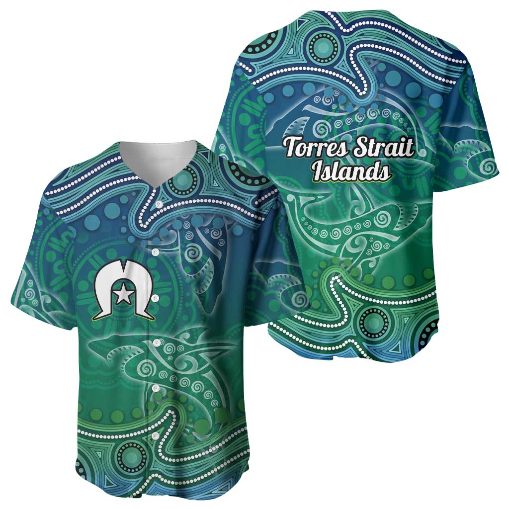 Torres Strait Islands Baseball Jersey Shark Indigenous Australian Tribal Dot Art