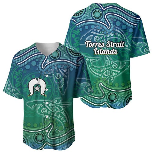 Torres Strait Islands Baseball Jersey Shark Indigenous Australian Tribal Dot Art