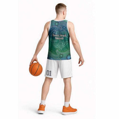 Torres Strait Islands Basketball Jersey Shark Indigenous Australian Tribal Dot Art