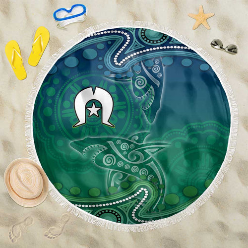 Torres Strait Islands Beach Blanket Shark Indigenous Australian Tribal Dot Art