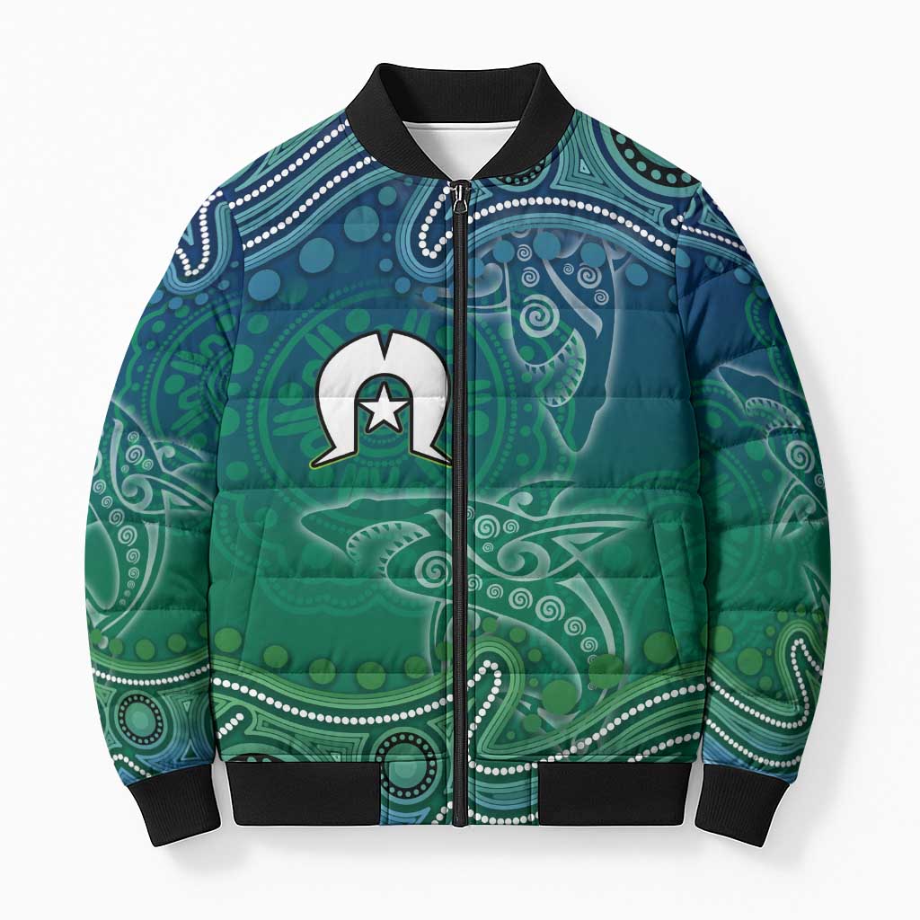 Torres Strait Islands Bomber Puffer Jacket Shark Indigenous Australian Tribal Dot Art