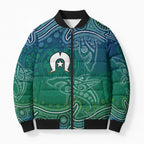 Torres Strait Islands Bomber Puffer Jacket Shark Indigenous Australian Tribal Dot Art
