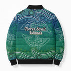 Torres Strait Islands Bomber Puffer Jacket Shark Indigenous Australian Tribal Dot Art