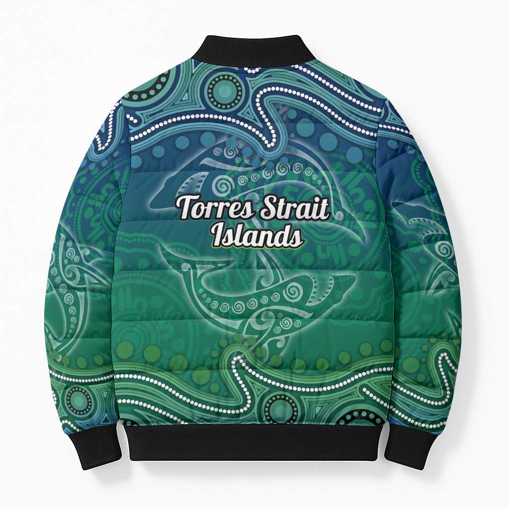 Torres Strait Islands Bomber Puffer Jacket Shark Indigenous Australian Tribal Dot Art