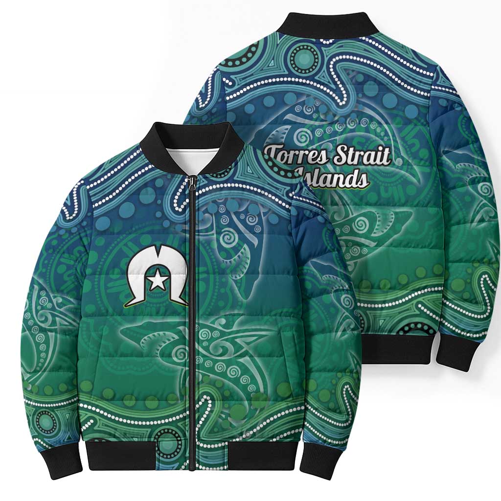 Torres Strait Islands Bomber Puffer Jacket Shark Indigenous Australian Tribal Dot Art