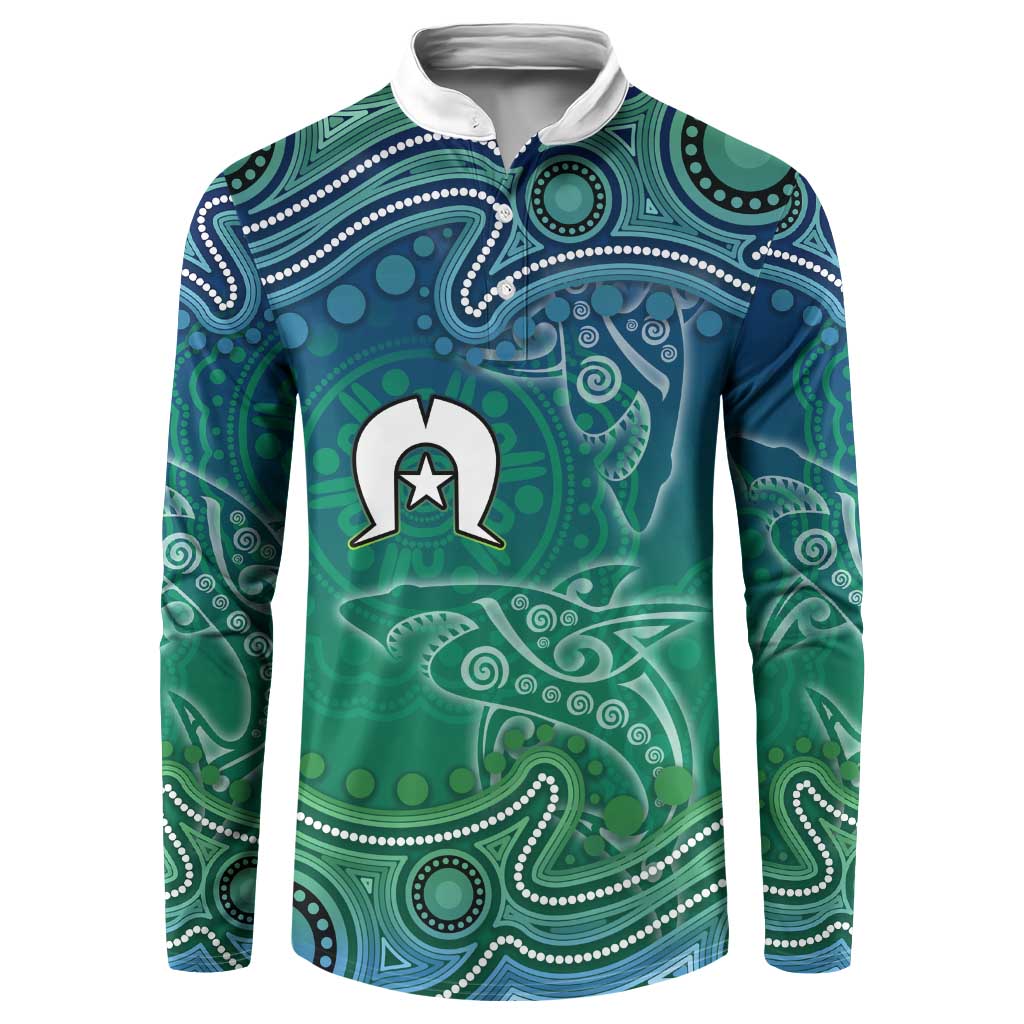 Torres Strait Islands Button Sweatshirt Shark Indigenous Australian Tribal Dot Art