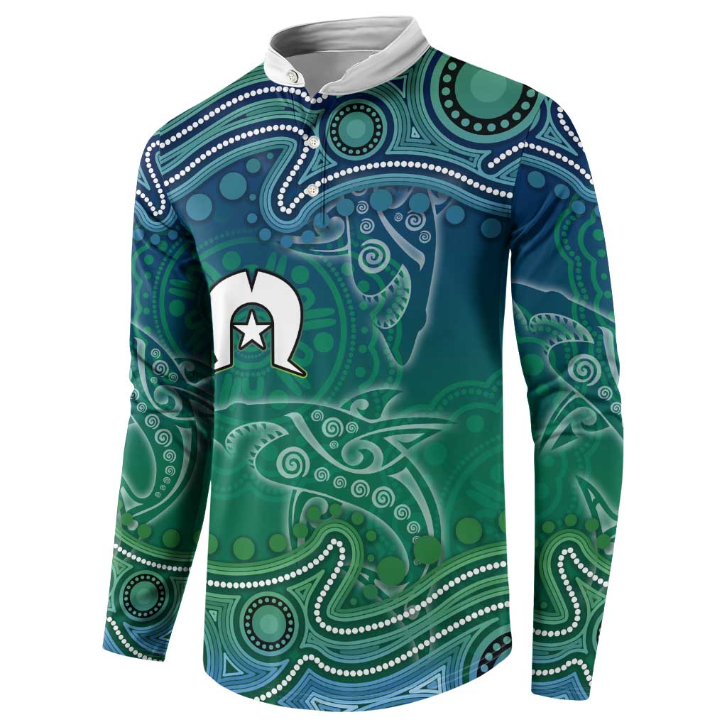 Torres Strait Islands Button Sweatshirt Shark Indigenous Australian Tribal Dot Art