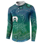 Torres Strait Islands Button Sweatshirt Shark Indigenous Australian Tribal Dot Art