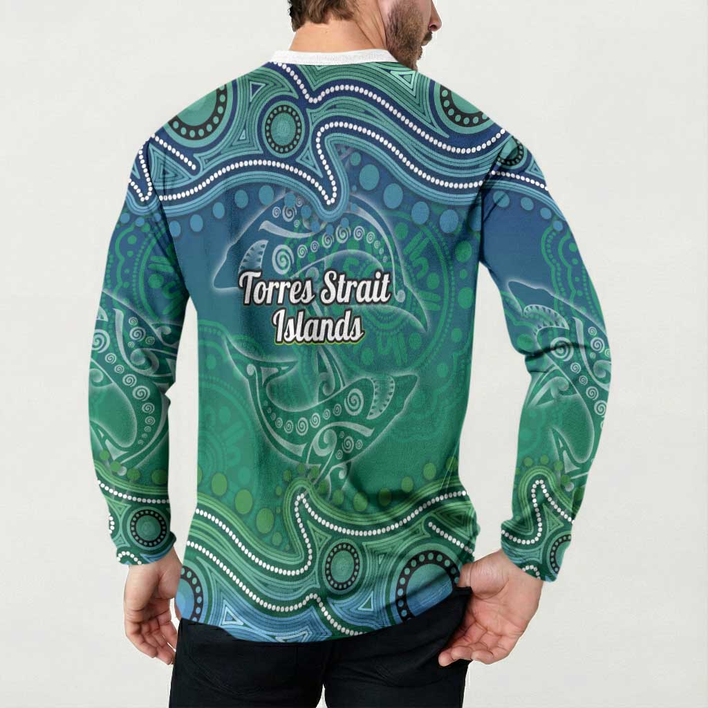 Torres Strait Islands Button Sweatshirt Shark Indigenous Australian Tribal Dot Art