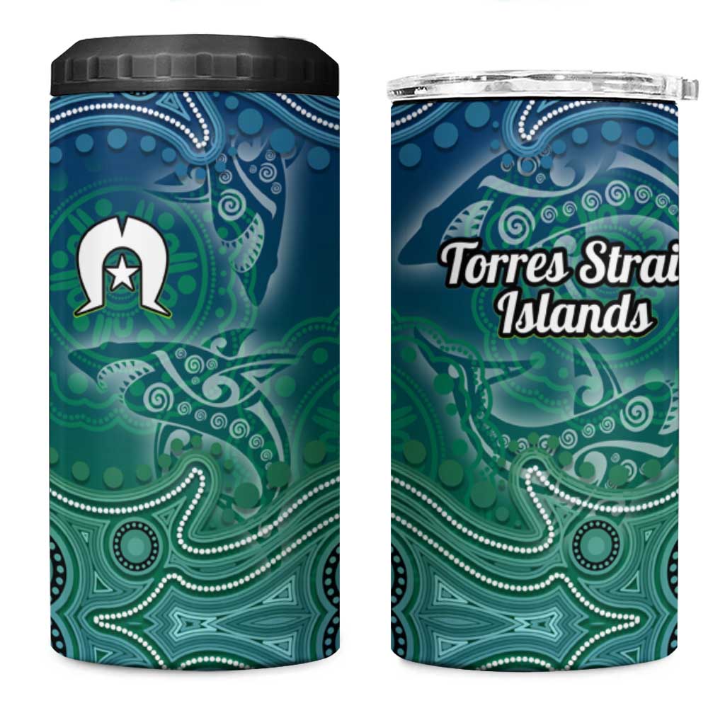 Torres Strait Islands 4 in 1 Can Cooler Tumbler Shark Indigenous Australian Tribal Dot Art