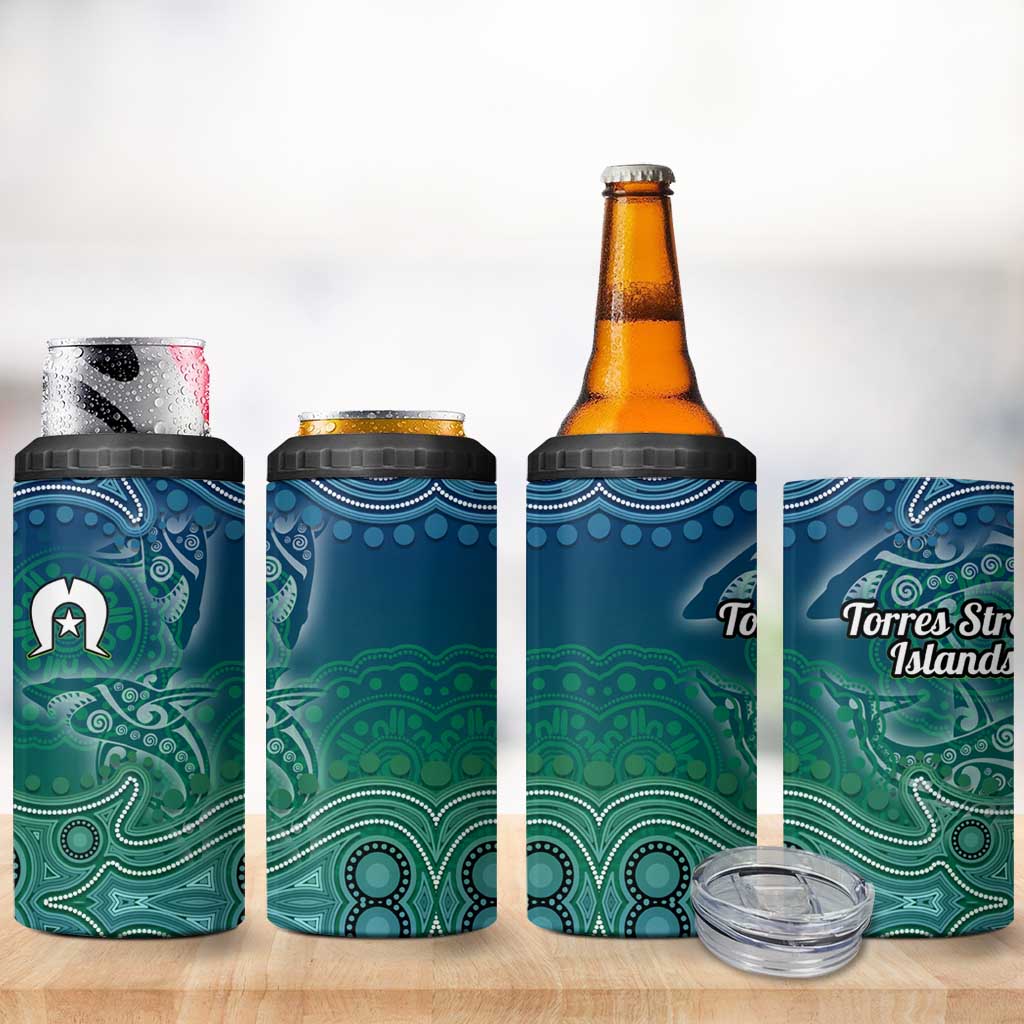 Torres Strait Islands 4 in 1 Can Cooler Tumbler Shark Indigenous Australian Tribal Dot Art