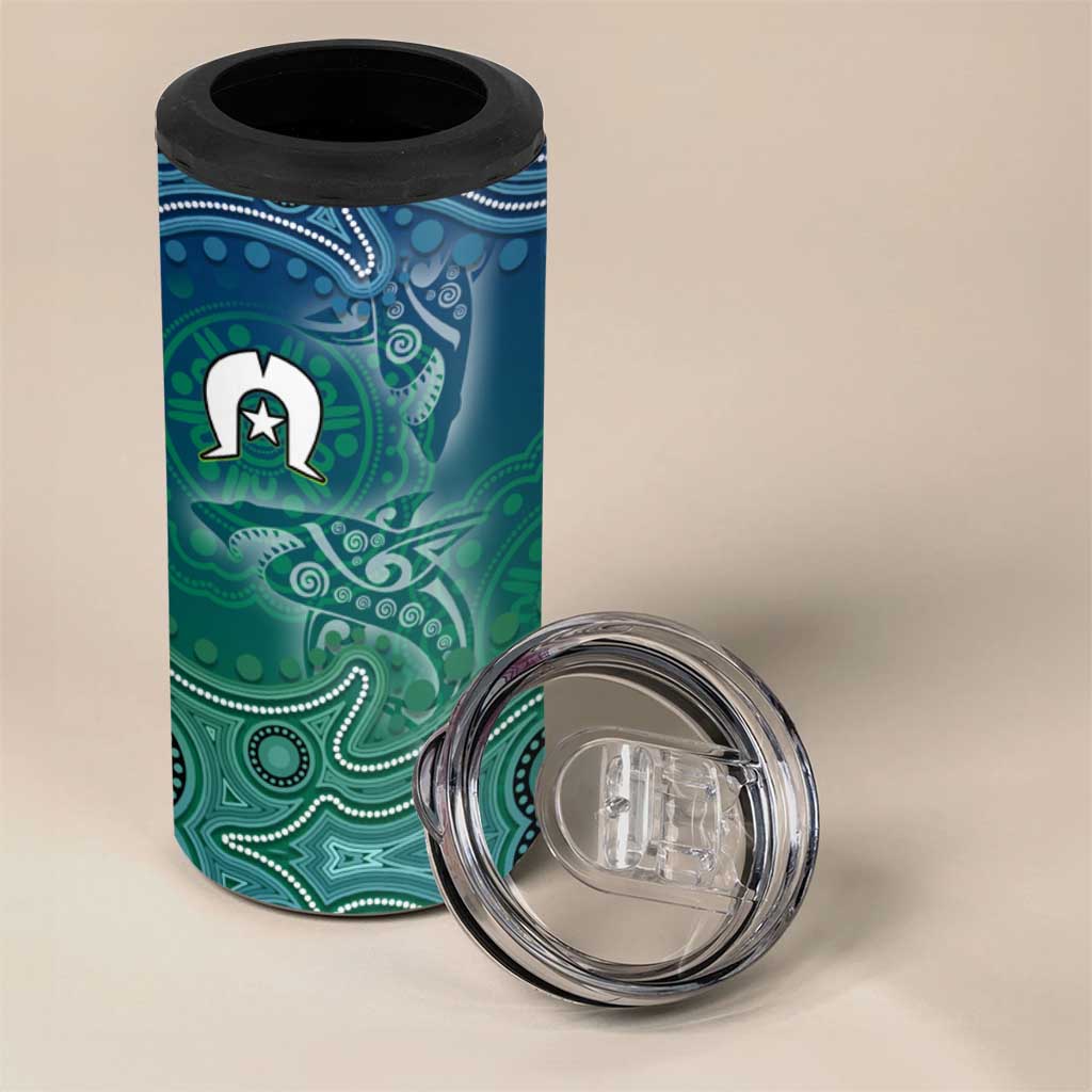 Torres Strait Islands 4 in 1 Can Cooler Tumbler Shark Indigenous Australian Tribal Dot Art