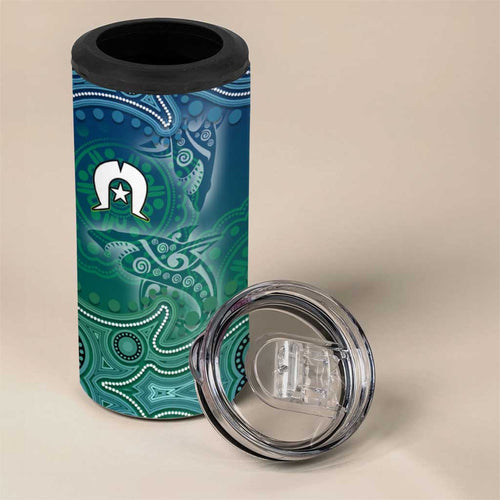 Torres Strait Islands 4 in 1 Can Cooler Tumbler Shark Indigenous Australian Tribal Dot Art