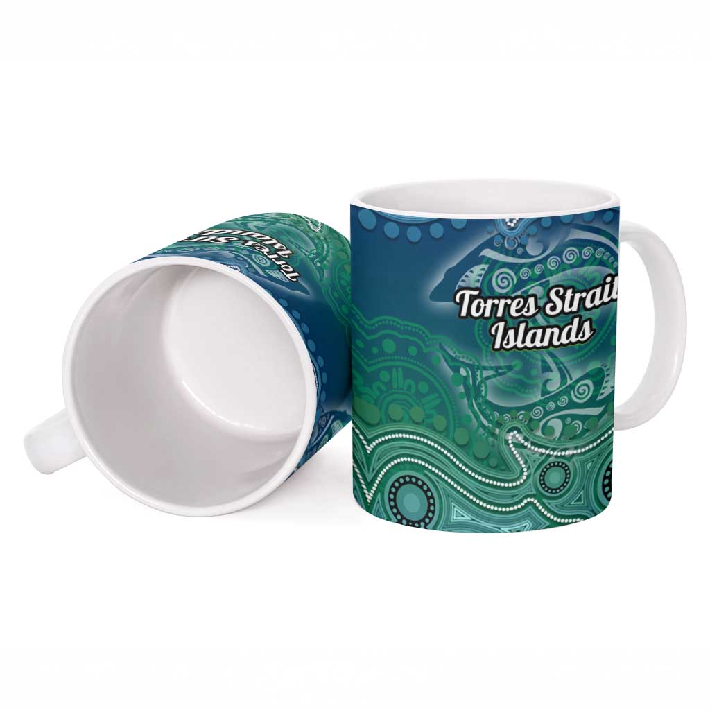 Torres Strait Islands Ceramic Mug Shark Indigenous Australian Tribal Dot Art