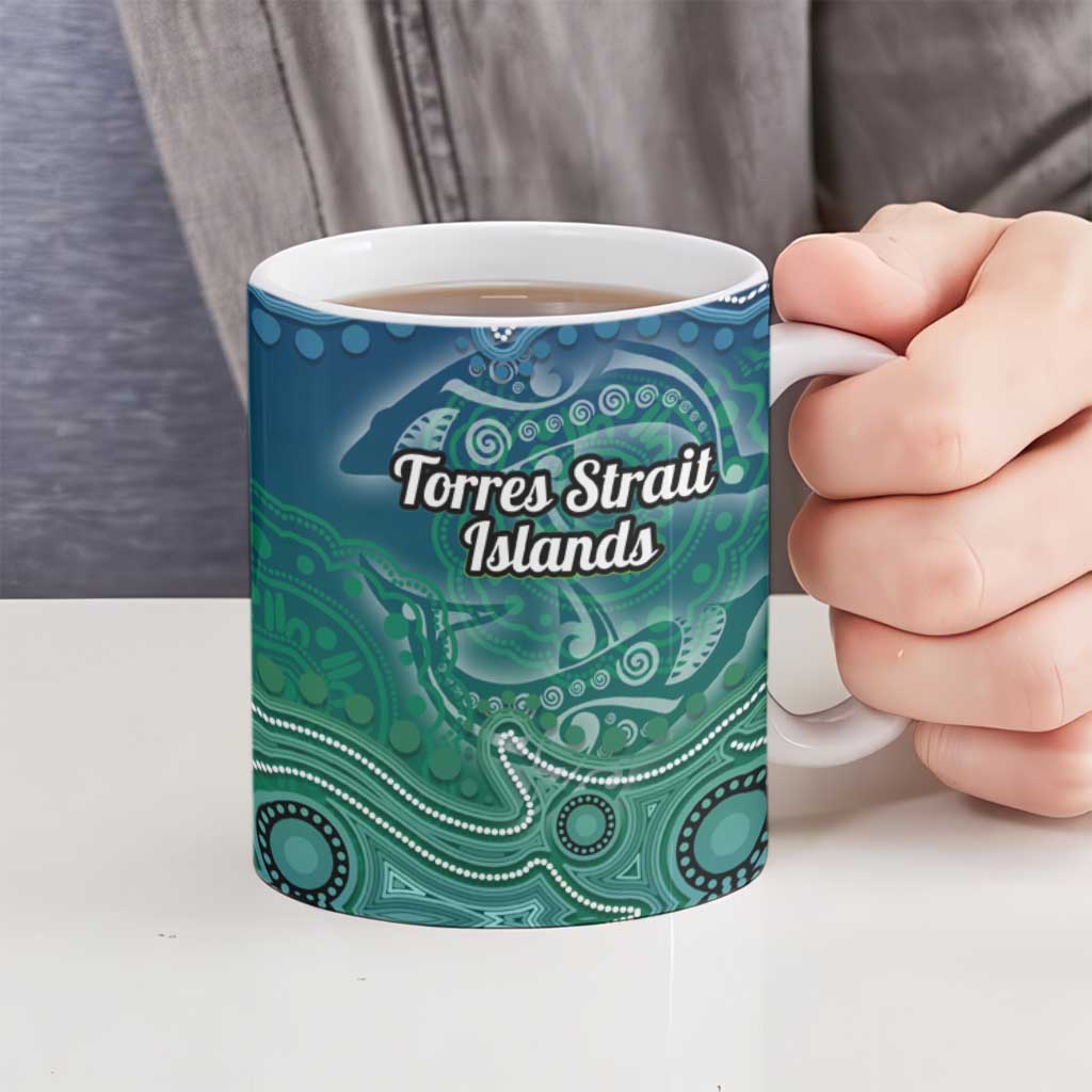 Torres Strait Islands Ceramic Mug Shark Indigenous Australian Tribal Dot Art