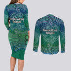 Torres Strait Islands Couples Matching Long Sleeve Bodycon Dress and Long Sleeve Button Shirt Shark Indigenous Australian Tribal Dot Art