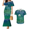Torres Strait Islands Couples Matching Mermaid Dress and Hawaiian Shirt Shark Indigenous Australian Tribal Dot Art