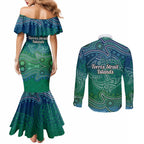 Torres Strait Islands Couples Matching Mermaid Dress and Long Sleeve Button Shirt Shark Indigenous Australian Tribal Dot Art