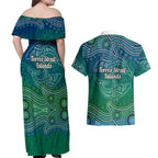 Torres Strait Islands Couples Matching Off Shoulder Maxi Dress and Hawaiian Shirt Shark Indigenous Australian Tribal Dot Art
