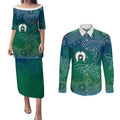 Torres Strait Islands Couples Matching Puletasi and Long Sleeve Button Shirt Shark Indigenous Australian Tribal Dot Art