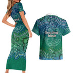 Torres Strait Islands Couples Matching Short Sleeve Bodycon Dress and Hawaiian Shirt Shark Indigenous Australian Tribal Dot Art