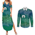 Torres Strait Islands Couples Matching Summer Maxi Dress and Long Sleeve Button Shirt Shark Indigenous Australian Tribal Dot Art
