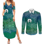 Torres Strait Islands Couples Matching Summer Maxi Dress and Long Sleeve Button Shirt Shark Indigenous Australian Tribal Dot Art