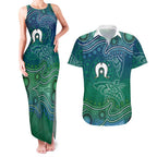 Torres Strait Islands Couples Matching Tank Maxi Dress and Hawaiian Shirt Shark Indigenous Australian Tribal Dot Art