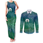 Torres Strait Islands Couples Matching Tank Maxi Dress and Long Sleeve Button Shirt Shark Indigenous Australian Tribal Dot Art