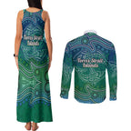 Torres Strait Islands Couples Matching Tank Maxi Dress and Long Sleeve Button Shirt Shark Indigenous Australian Tribal Dot Art