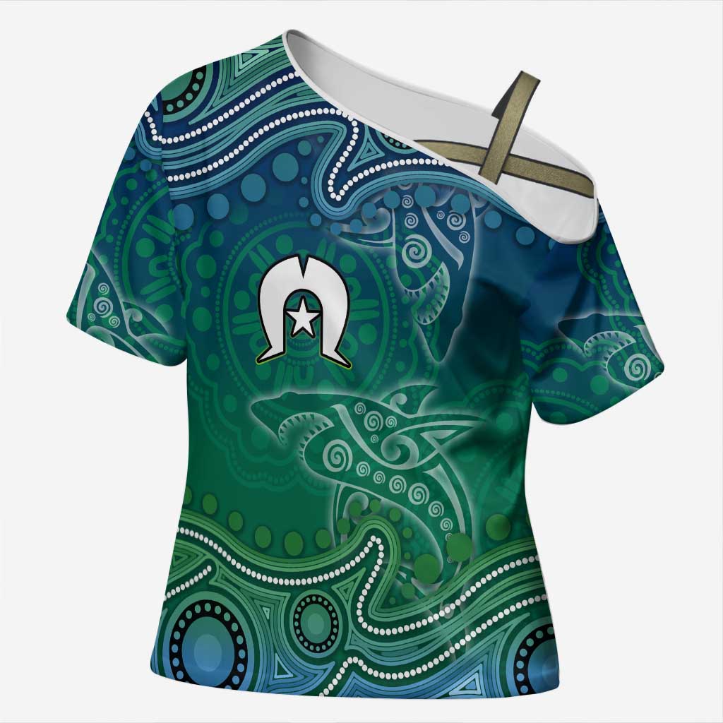 Torres Strait Islands Cross Shoulder Shirt Shark Indigenous Australian Tribal Dot Art