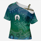 Torres Strait Islands Cross Shoulder Shirt Shark Indigenous Australian Tribal Dot Art